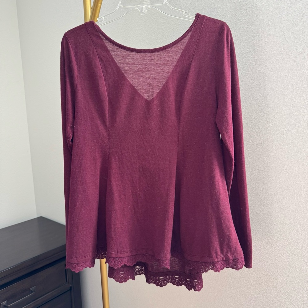 Xhilaration Flowy Lace Trim Knit Top - Burgundy - Size Large